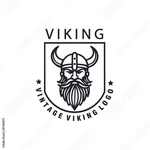 Outline Norse Viking Helmet Head Face for Esports Logo design