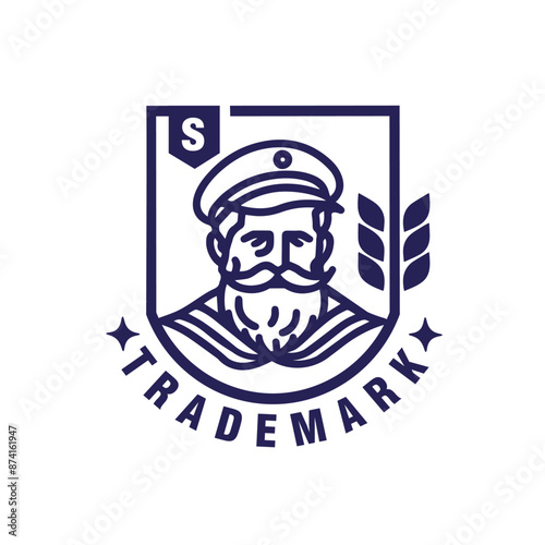 captain sailor simple outline line art vintage badge logo vector graphic illustration