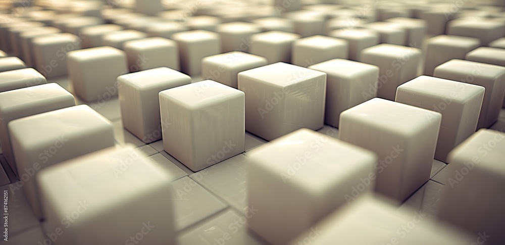Many colored cubes are neatly arranged in light brown with light shining from above Many colored cubes are neatly arranged in light brown with light shining from above