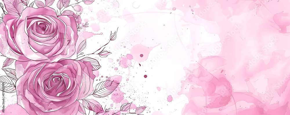 Rose flower pink watercolor splash background wedding invitation card template Rose flower pink watercolor splash background wedding invitation card template