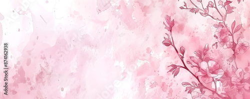 Rose flower pink watercolor splash background wedding invitation card template © alexandre