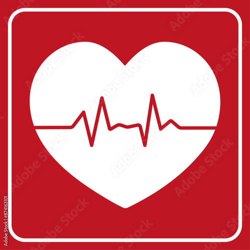 Minimalist vector art of heart with heartbeat. heart red background. heartbeat graph. symbol for hospitals, medicine, infirmary
