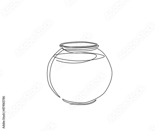 Continuous one line drawing of empty fish tahnk. Aquarium or fishtank outline vector illustration. Editable stroke.