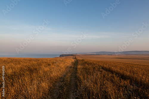 A pathway through a field next to the Isle of Wight coast, looking towards Atherfield