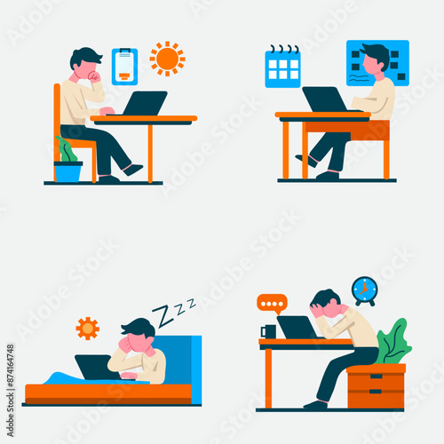 flat design flat people tired while a work vector IIlustrations