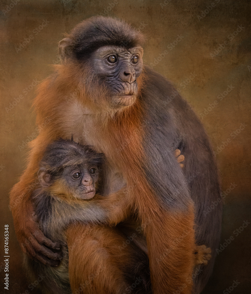 Fototapeta premium Red Colobus Monkey with Infant