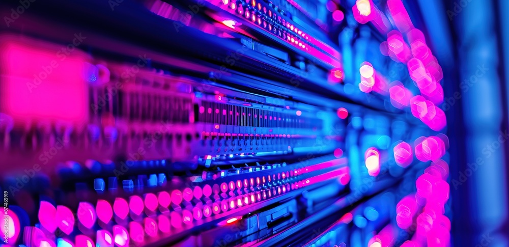 Illustration of a data network with pink and blue light with a futuristic concept Illustration of a data network with pink and blue light with a futuristic concept
