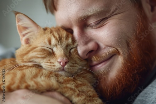 A person embracing a feline companion