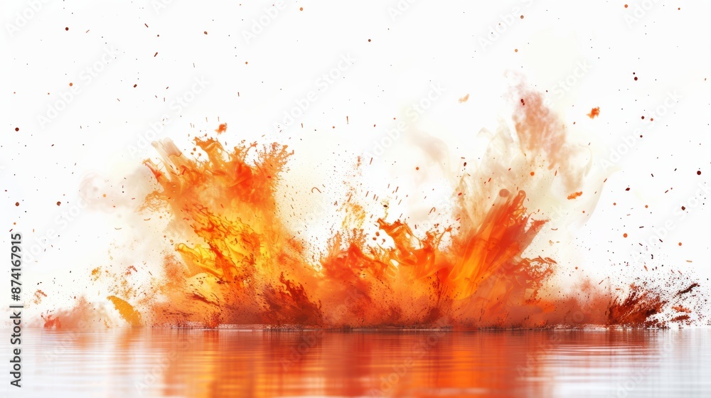 Orange paint explosion in an abstract style against a white backdrop. Orange paint explosion in an abstract style against a white backdrop.