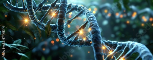 Illustration of a DNA cell with a blurred background and twinkling light