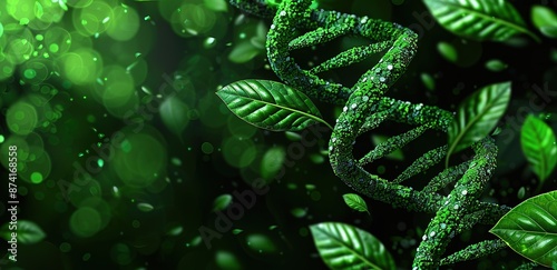 Illustration of a DNA cell assembled from a green plant on a black background