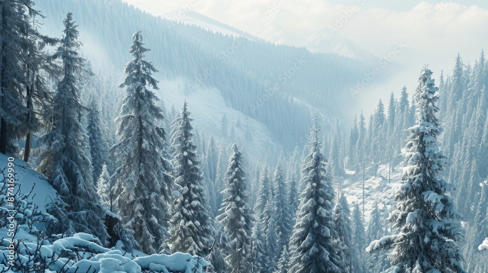 Fototapeta premium A person is skiing down a snowy mountain slope