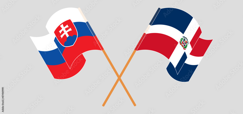 Crossed and waving flags of Slovakia and Dominican Republic Crossed and waving flags of Slovakia and Dominican Republic