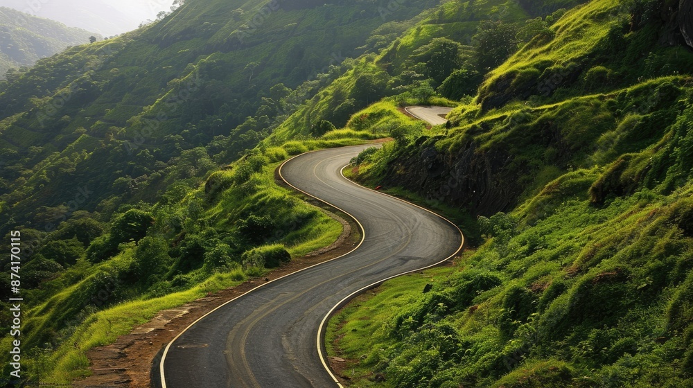 A scenic mountain road with sweeping curves. A scenic mountain road with sweeping curves.