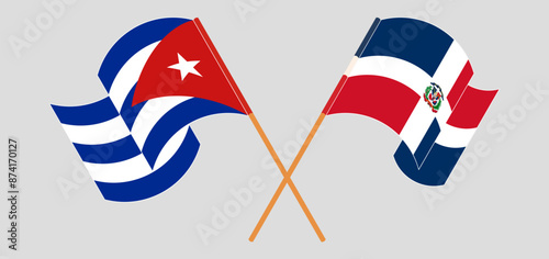 Crossed and waving flags of Cuba and Dominican Republic