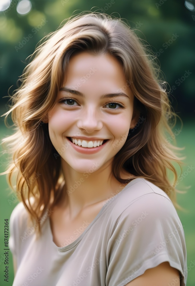 A young Caucasian woman smiling at the camera A young Caucasian woman smiling at the camera