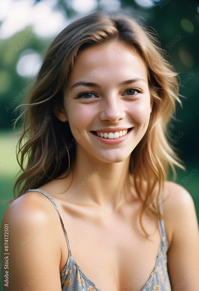 A young Caucasian woman smiling at the camera