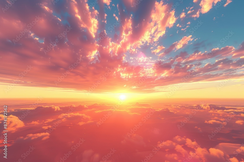 Fototapeta premium Beautiful scenery with the sun setting behind fluffy white clouds