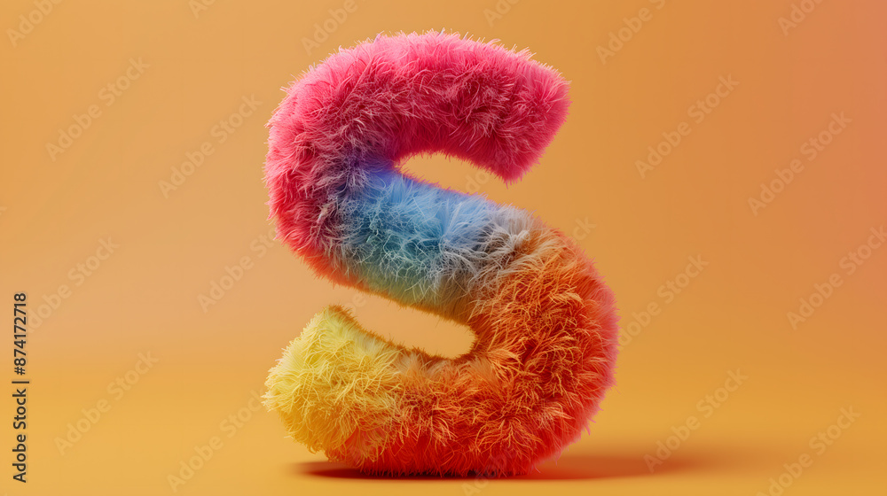 3D rendering of a colorful, furry lowercase letter 3D rendering of a colorful, furry lowercase letter
