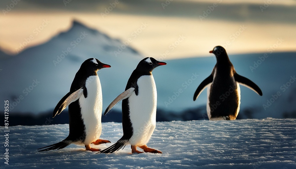 Obraz premium Gentoo Penguins of Antarctica: A Glimpse into Pristine Wildlife