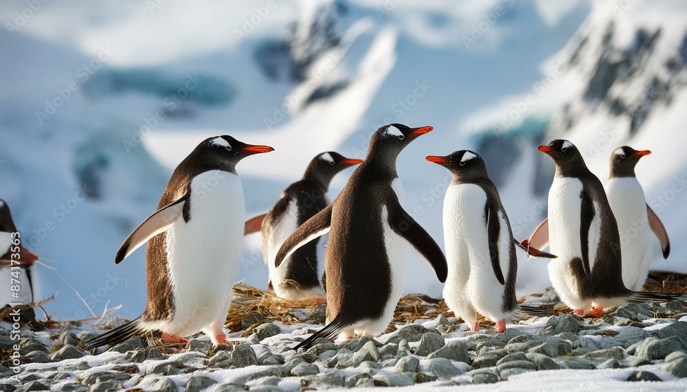 Obraz premium Gentoo Penguins of Antarctica: A Glimpse into Pristine Wildlife
