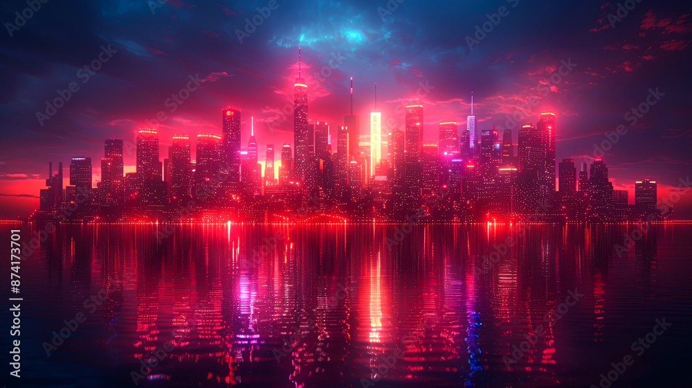 Fototapeta premium photo of cities on evening style color orange and red
