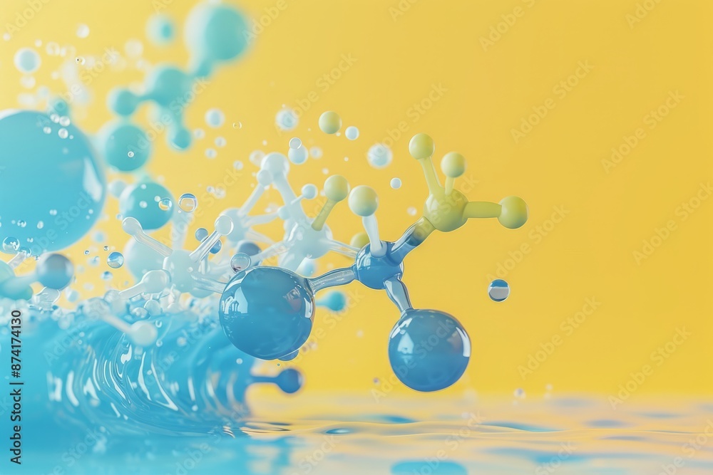 3D background of water biological and organic glass technology molecules About beauty and cosmetic skin 3D background of water biological and organic glass technology molecules About beauty and cosmetic skin