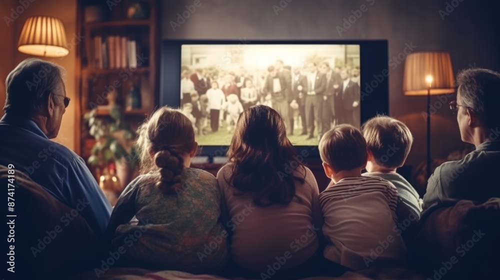 A family gathered around the TV, enjoying quality time together A family gathered around the TV, enjoying quality time together