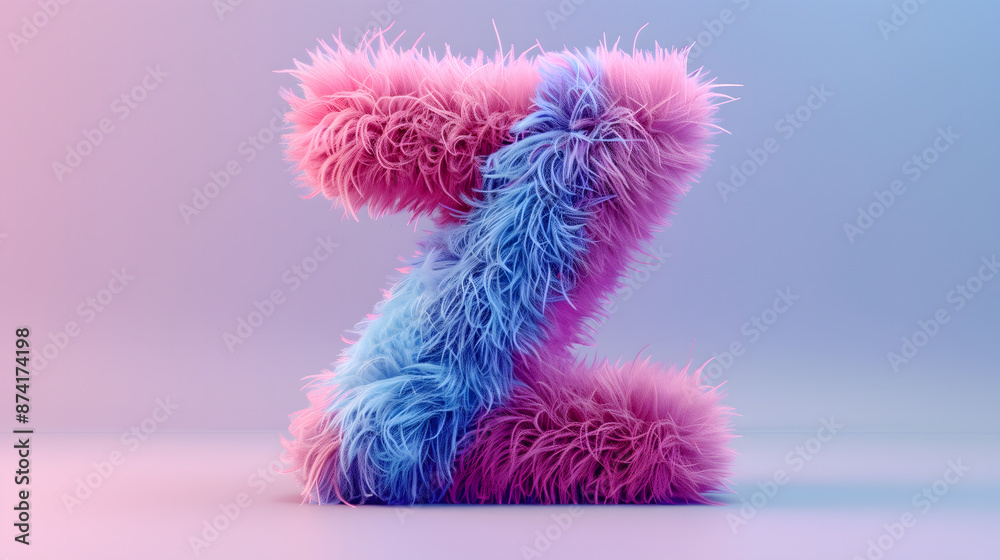 3D rendering of a colorful, furry lowercase letter 3D rendering of a colorful, furry lowercase letter