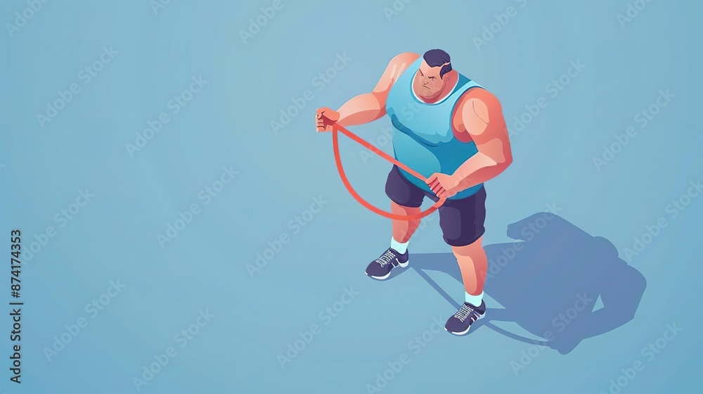 Fototapeta premium Man exercising with resistance band, isometric illustration.