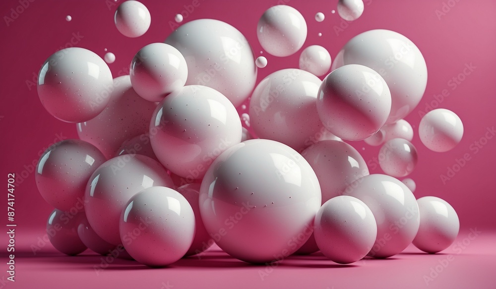 Pink glossy spheres floating against a pink backdrop Pink glossy spheres floating against a pink backdrop