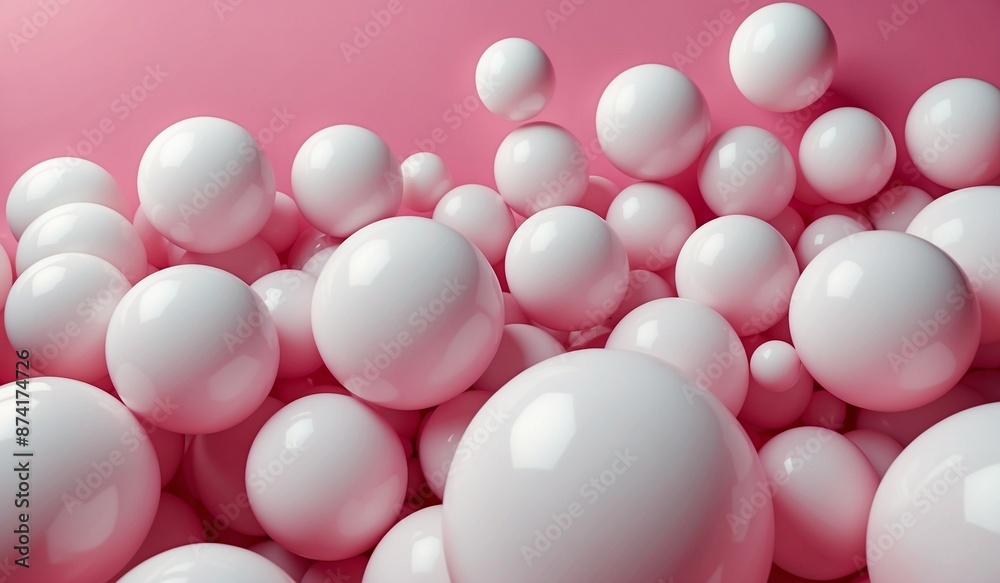 Pink glossy spheres on plain pink background arrangement Pink glossy spheres on plain pink background arrangement