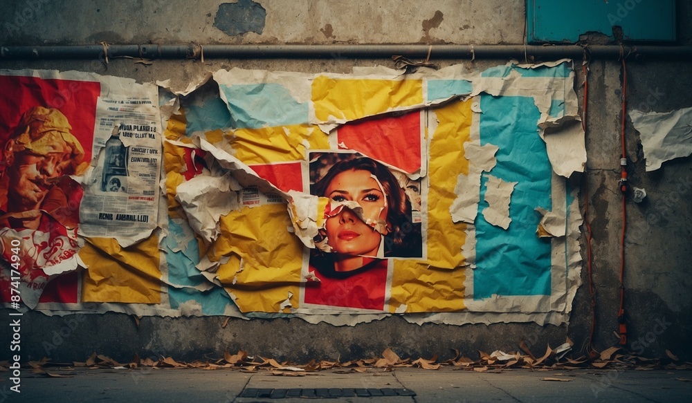 Fototapeta premium Vintage layered posters on an outdoor concrete wall