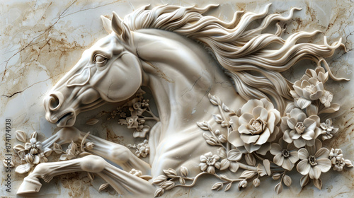 Fototapeta Naklejka Na Ścianę i Meble -  3d relief of horse  on the wall and decorative