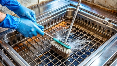 Cleaning the grease trap by scrub with a steel wire brush, some soap and water.