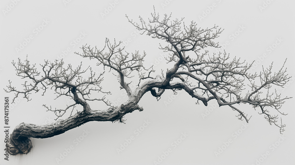a leafless tree with a gnarled trunk against a gray background. a leafless tree with a gnarled trunk against a gray background.