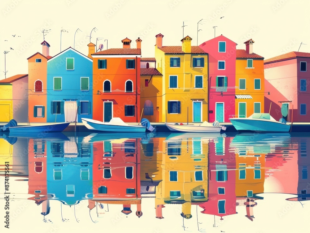 Obraz premium Colorful Minimalist Illustration of Burano Fishing Village