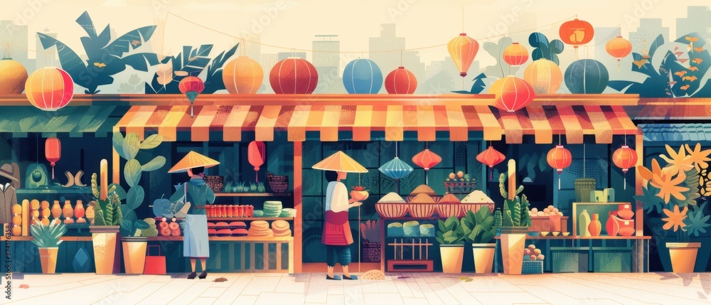 Colorful Minimalist Illustration of Hoi An’s Ancient Town