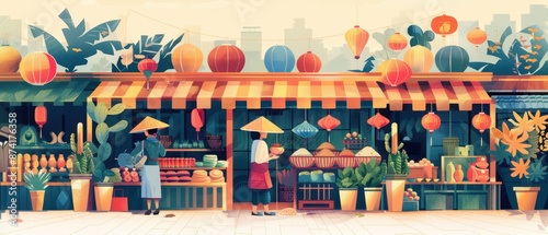 Obraz na płótnie Colorful Minimalist Illustration of Hoi An’s Ancient Town
w salonie