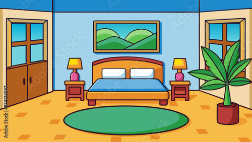 vector cartoon interior of cozy hotel bedroom