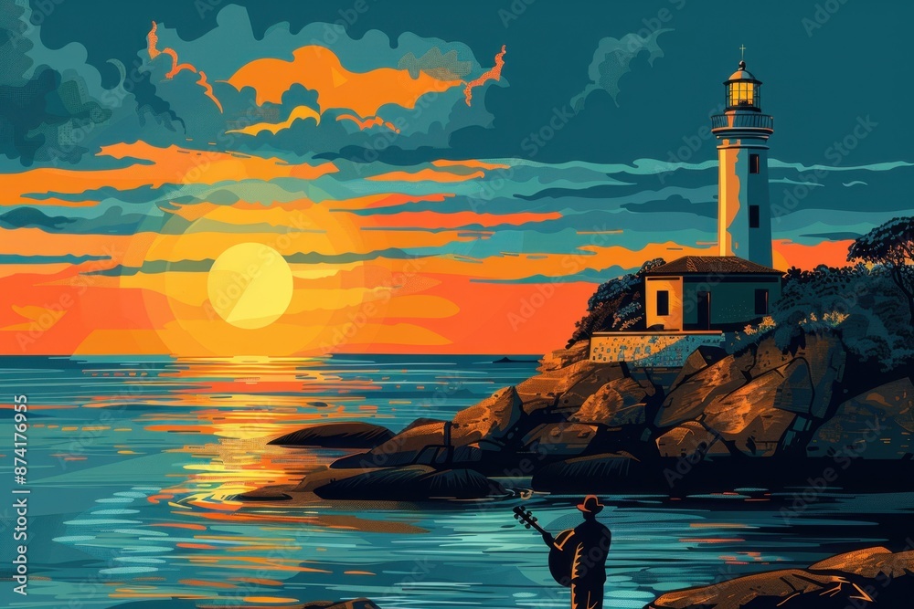Colorful Minimalist Illustration of Farol da Barra in Salvador