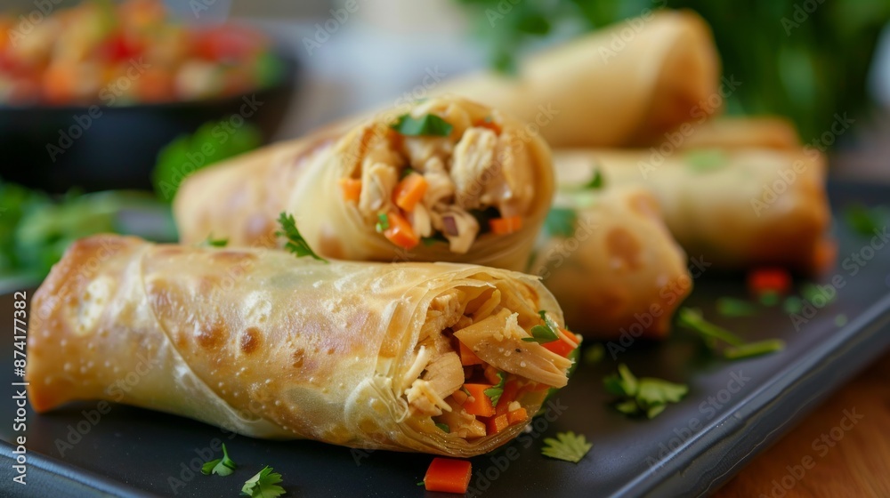 Crispy Fried Spring Rolls with Chicken and Vegetables Crispy Fried Spring Rolls with Chicken and Vegetables