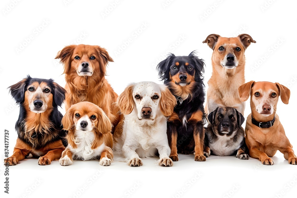 Adorable Group of Eight Dogs Posing Together Adorable Group of Eight Dogs Posing Together