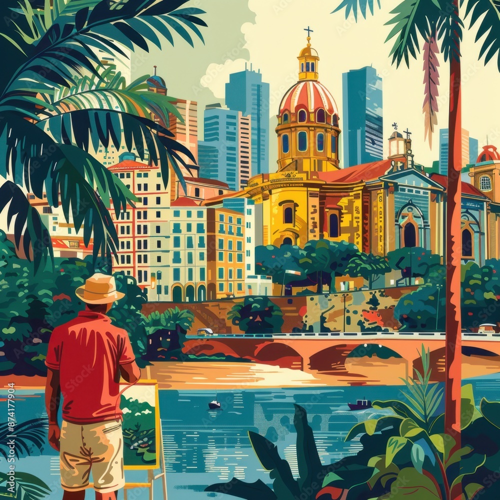 Colorful Minimalist Illustration of Recife's Marco Zero