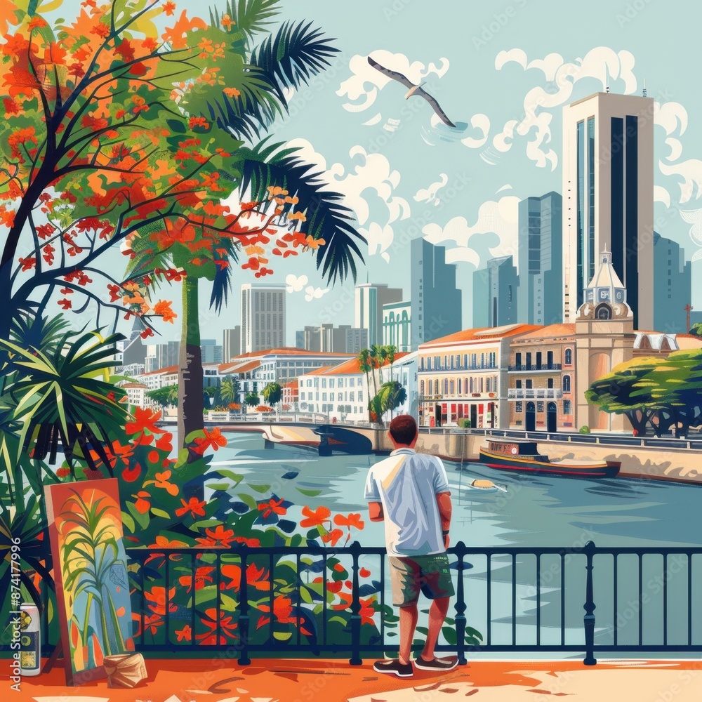 Fototapeta premium Colorful Minimalist Illustration of Recife's Marco Zero