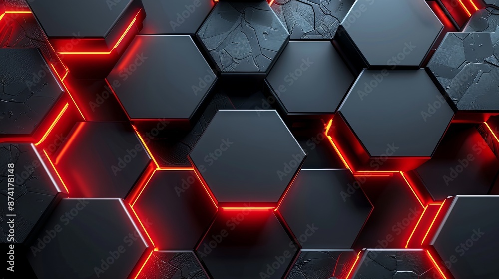 Abstract black grey metallic overlap red light hexagon mesh design modern luxury futuristic technology background vector illustration Abstract black grey metallic overlap red light hexagon mesh design modern luxury futuristic technology background vector illustration