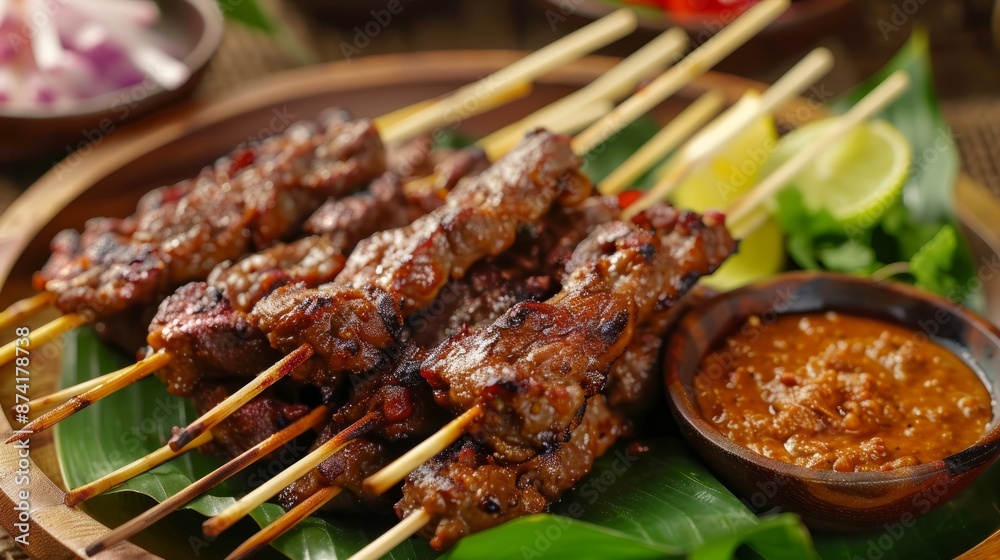 Delicious Grilled Skewers of Meat with Peanut Sauce Delicious Grilled Skewers of Meat with Peanut Sauce