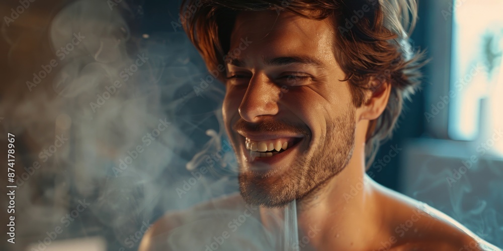 Fototapeta premium A person enjoying a laugh while smoking a cigarette