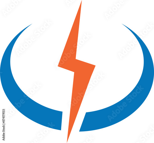 Energy flash orange and blue logo design. Simple icon minimalist style. Vector illustration on transparent background. Concept of energy and power industry.