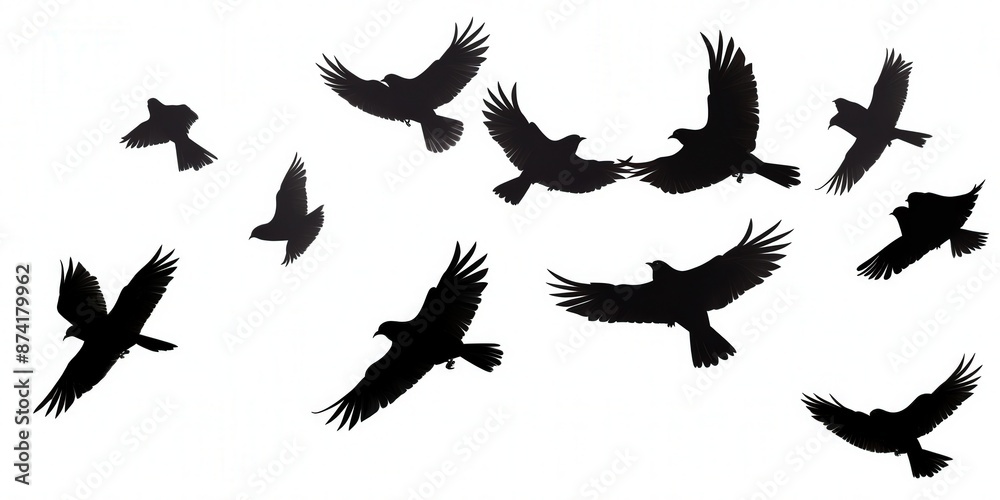Obraz premium Black Birds Silhouette Of A Flock Of Birds In Flight